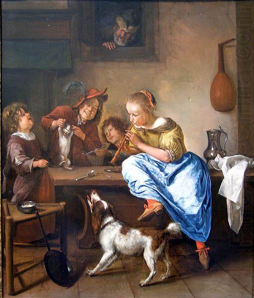 Jan Steen Children teaching a cat to dance china oil painting image